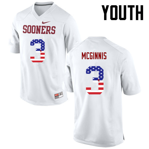 Youth Oklahoma Sooners #3 Connor McGinnis College Football USA Flag Fashion Jerseys-White - Click Image to Close